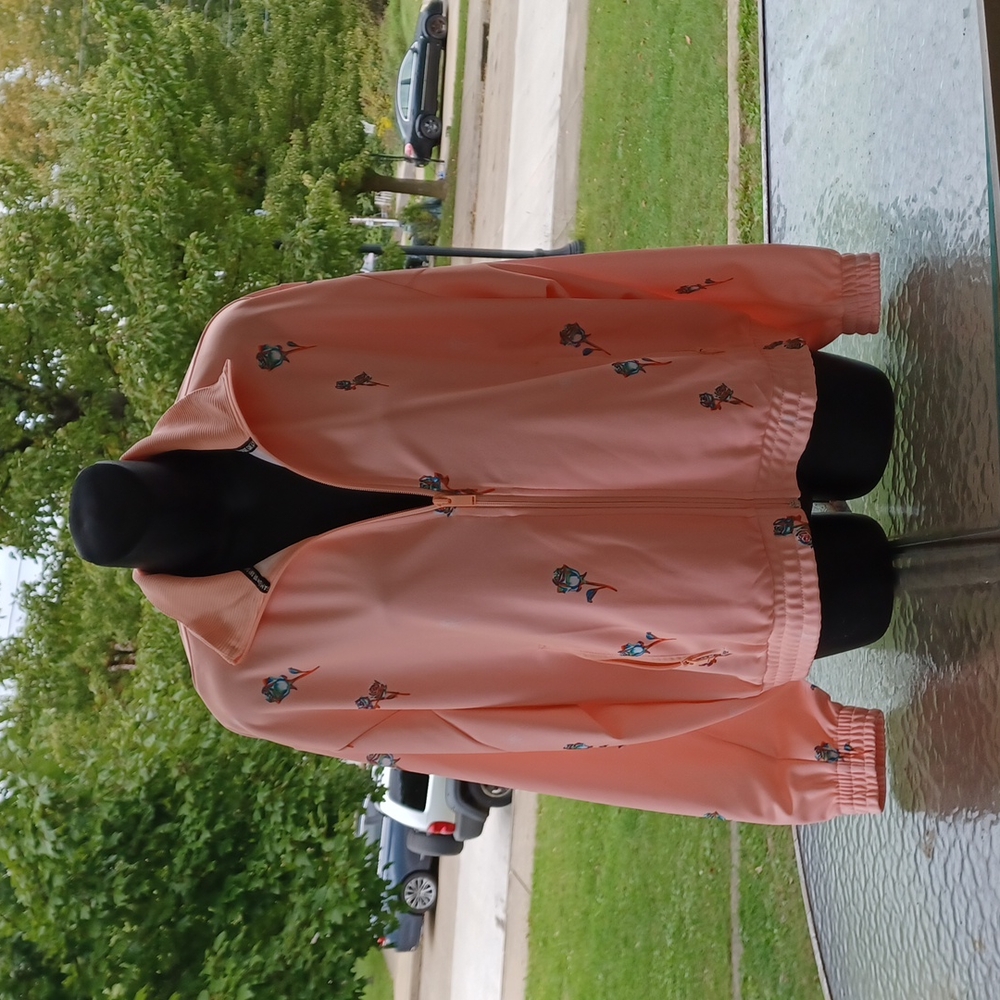 SALE!!! Adidas jacket. Beautiful bright salmon color with blue roses! SZ.M